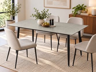 55” Sintered Stone Dining Table – Black Metal Legs