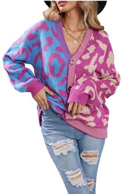 NWOT brand new worn Vibrant leopard Pink and Blue Women's Cardigan