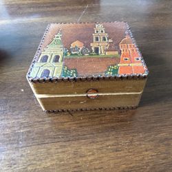 Vintage Mini Scenic Wooden Trinket Box 