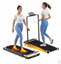 Akluer Walking Pad with Incline, 2-in-1 Under Desk Treadmill and Foot Massager, Quiet 2.5HP Treadmill with Armrest, LED Display Remote for Home Office