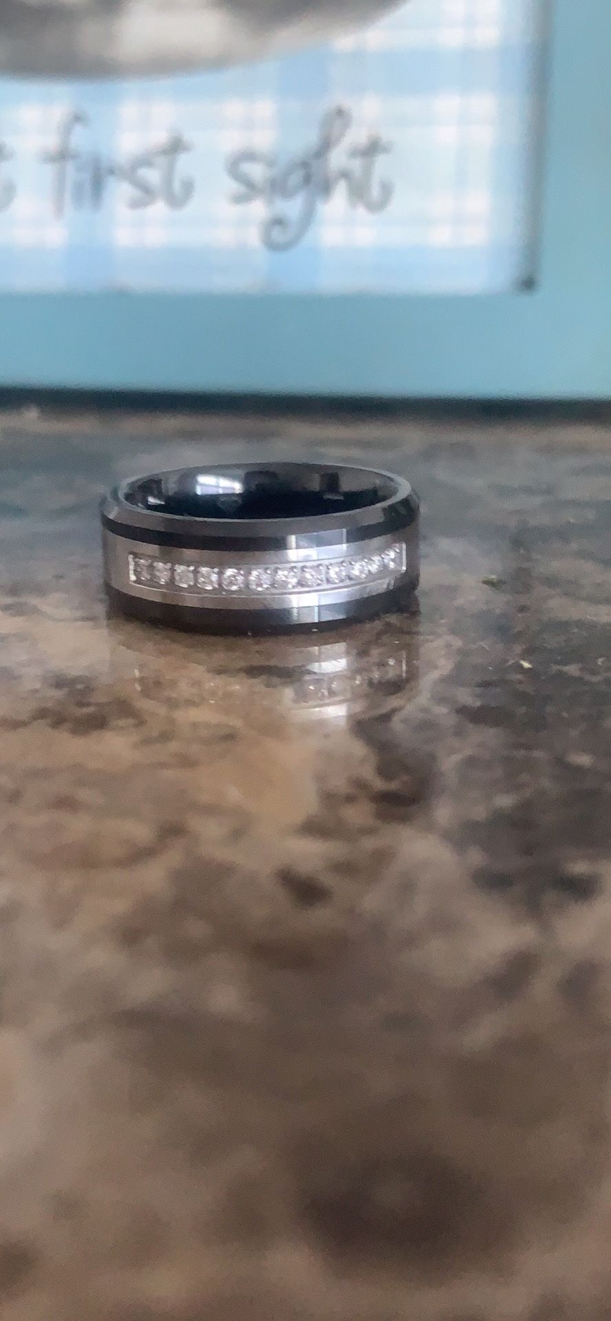Men’s wedding ring, 8mm ceramic stainless steel size 8 1/6ct diamonds.