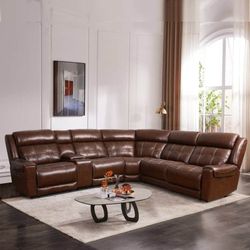 New open-box Concord Leather Reclining Sectional in Brown $3,499 Retail - Delivery Available