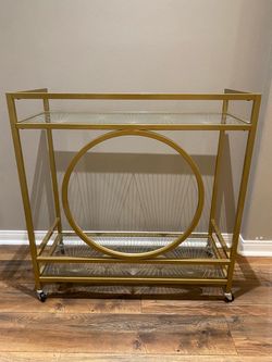 Gold Glass Wine Bar Cart – Excellent Condition – Rolling Bar Cart”