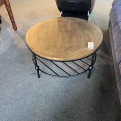 Coffee Table: Round Coffee Table W/ Wooden Top & Bottom Metal Rack SKU SCBBN2