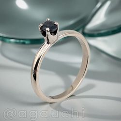 R7💍14k White Gold Solitaire .20 CT Sapphire Ring Size 5.25