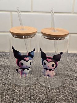 Kuromi Glass Can Cups with Lids and Straws – Set of 2