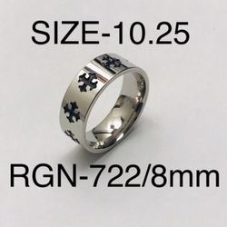 Stainless Steel Silver Cross Carved Ring Band: Size-10.25/RGN-722