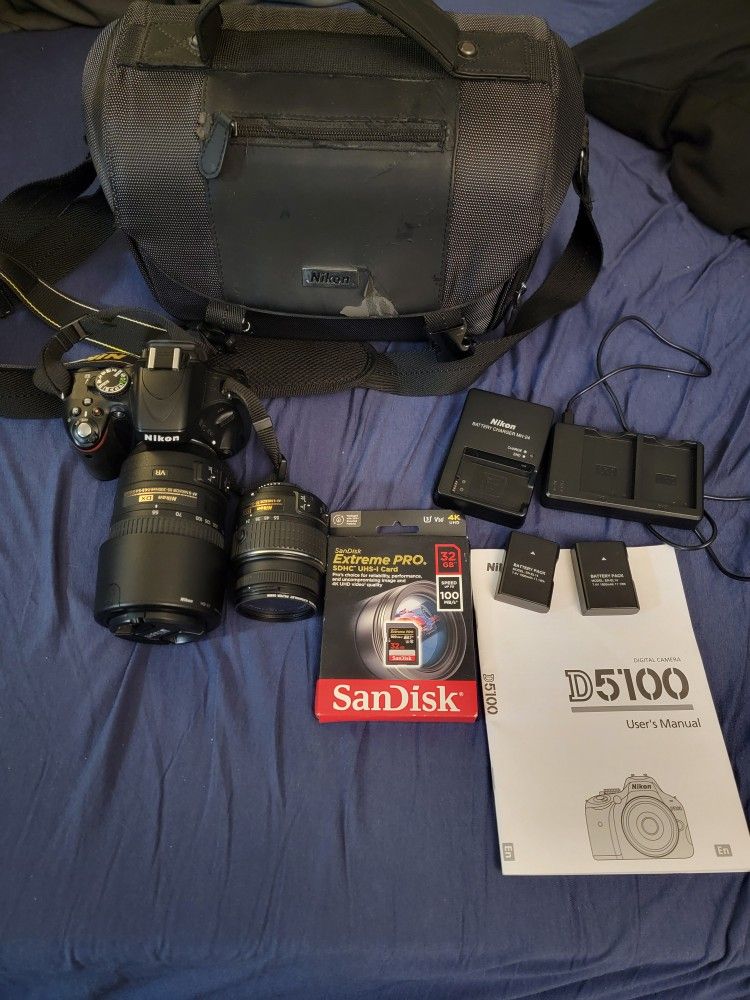Nikon D5100 16.2MP Digital SLR Camera w/ AF-S Nikkor18-55, 55-300mm VR Lens
