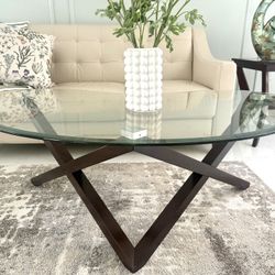 Modern Dark Wood & Glass Top Coffee Table