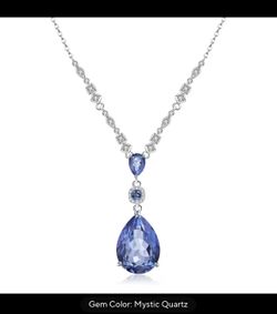 13x18 Iolite Blue Mystic Quartz Pear/ Cubic Zirconia Silver Pendant 