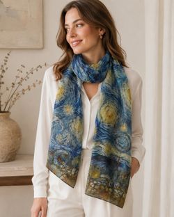 Van Gogh Starry Night Reversible Chiffon Scarf 60x17