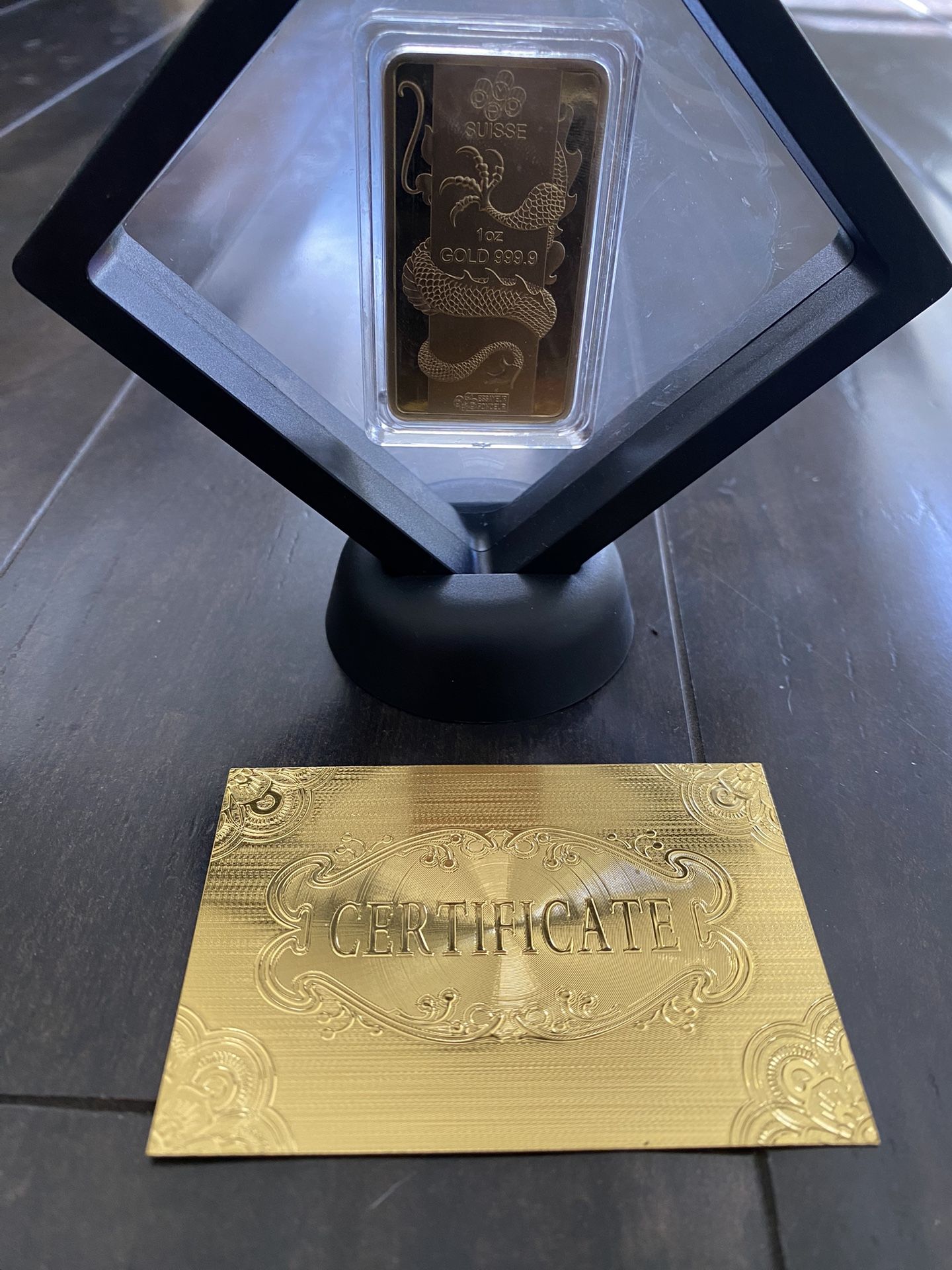 Gold Plated Clad Dragon Bullion Bar π In Display Case