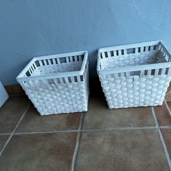 2 IKEA WHITE Wicker Baskets…12.5” H By 12” W By 11.5” D…$15