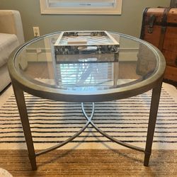 Transitional Metal and Glass uh Oval Coffee Table