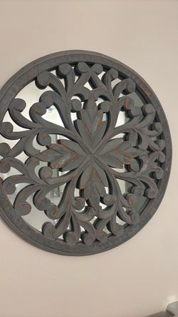 Round Carved Wood Wall Mirror