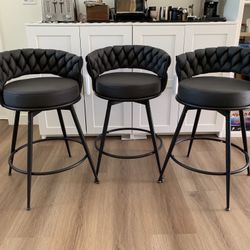 24'' 360° Swivel Barstools Counter Bar Stools Set of 3. Black