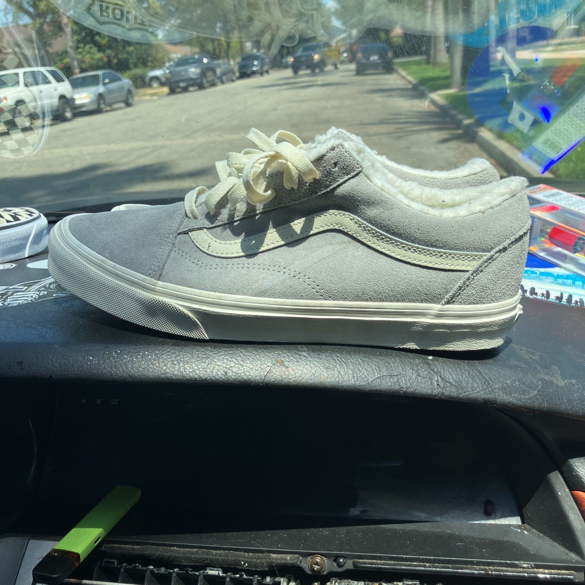 Gray & White Wool Old School Vans