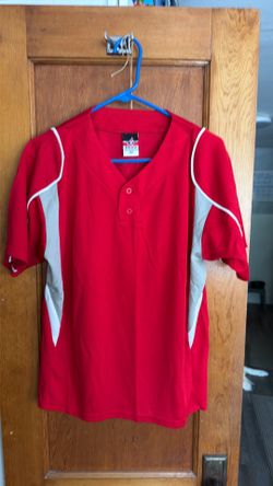 Alleson Athletic Jersey Scarlet Red Body w/ Gray & White Side Paneld 2 Buttons XL Youth