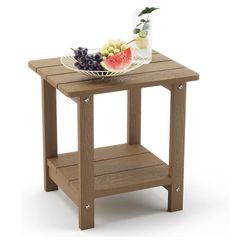 LUE BONA Adirondack Outdoor Side Table, 2-Tier Brown HDPS Patio End Table Weather Resistant, Morden Side Table for Patio, Pool, Porch