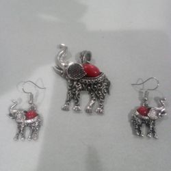 Matching Elephant Pendant And Earrings