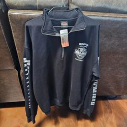 Black Harley-Davidson Men's Lightning Crest 1/4 Zip Sweatshirt Pullover Cadet XL