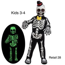 Skeleton Kids Costume Halloween 3-4 T / Traje de Esqueleto Niños 