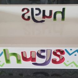 Wooden Tray "Hugs" 12" x 6" x 2" Handpainted
