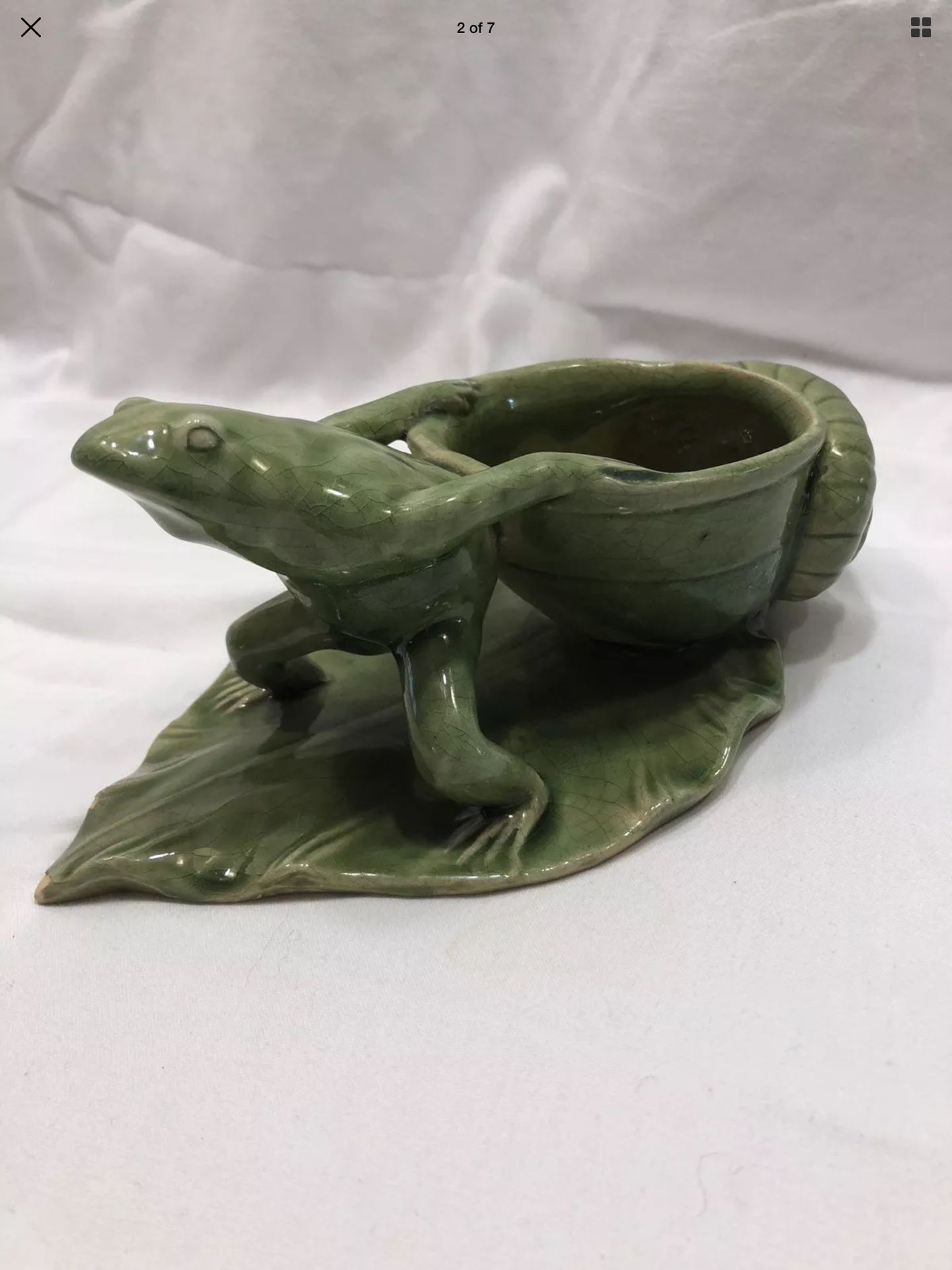 Antique French Clement Massier (1846-1917) Majolica Frog & Snail Shell. 8” long. Holiday gift. Collector piece. lli