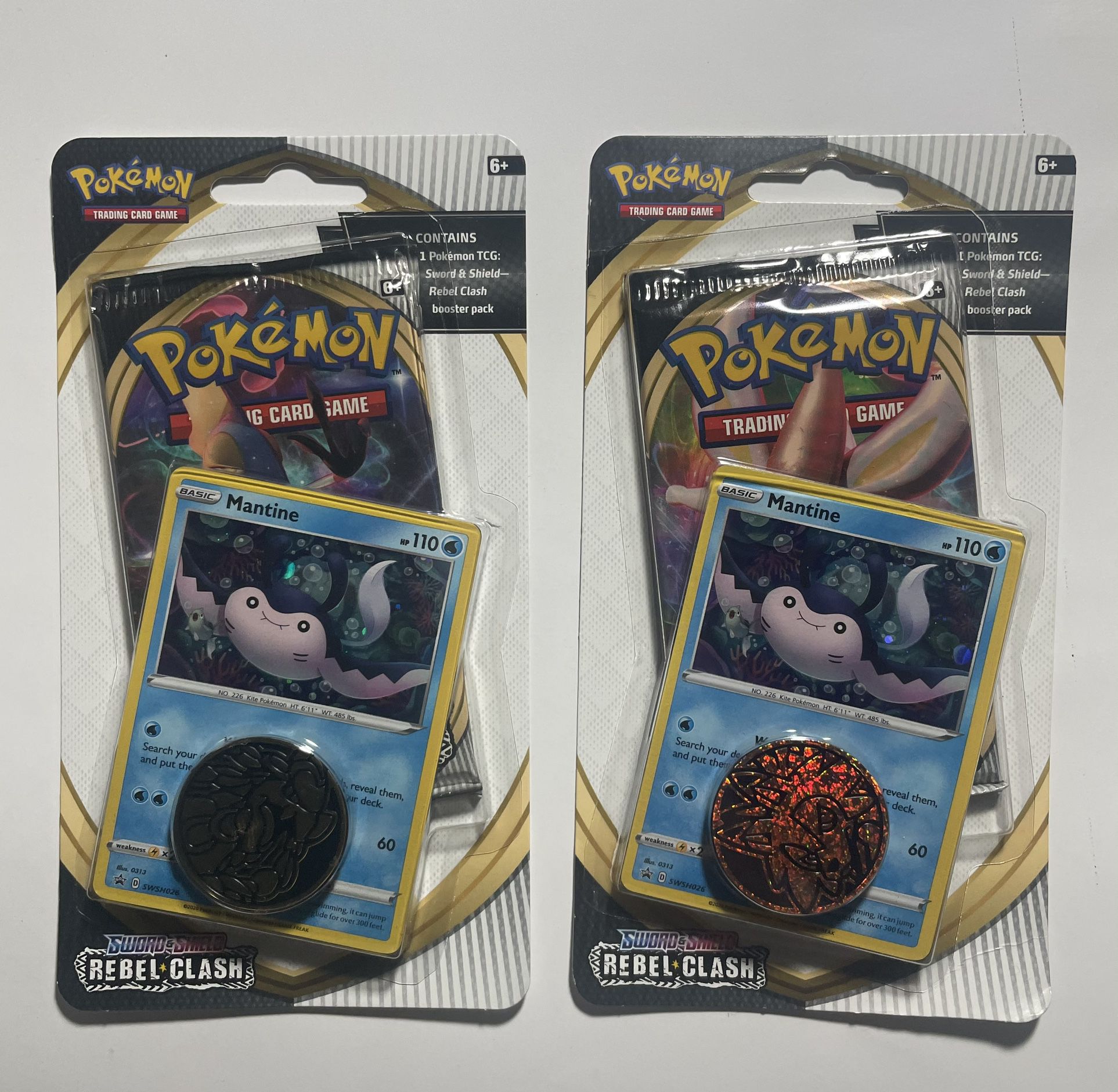Lot of 2 sealed Pokemon TCG Sword and Shield Rebel Clash blister packs - each containing 1 10 card Sword and Shield and Rebel Clash booster pack, 1 ho