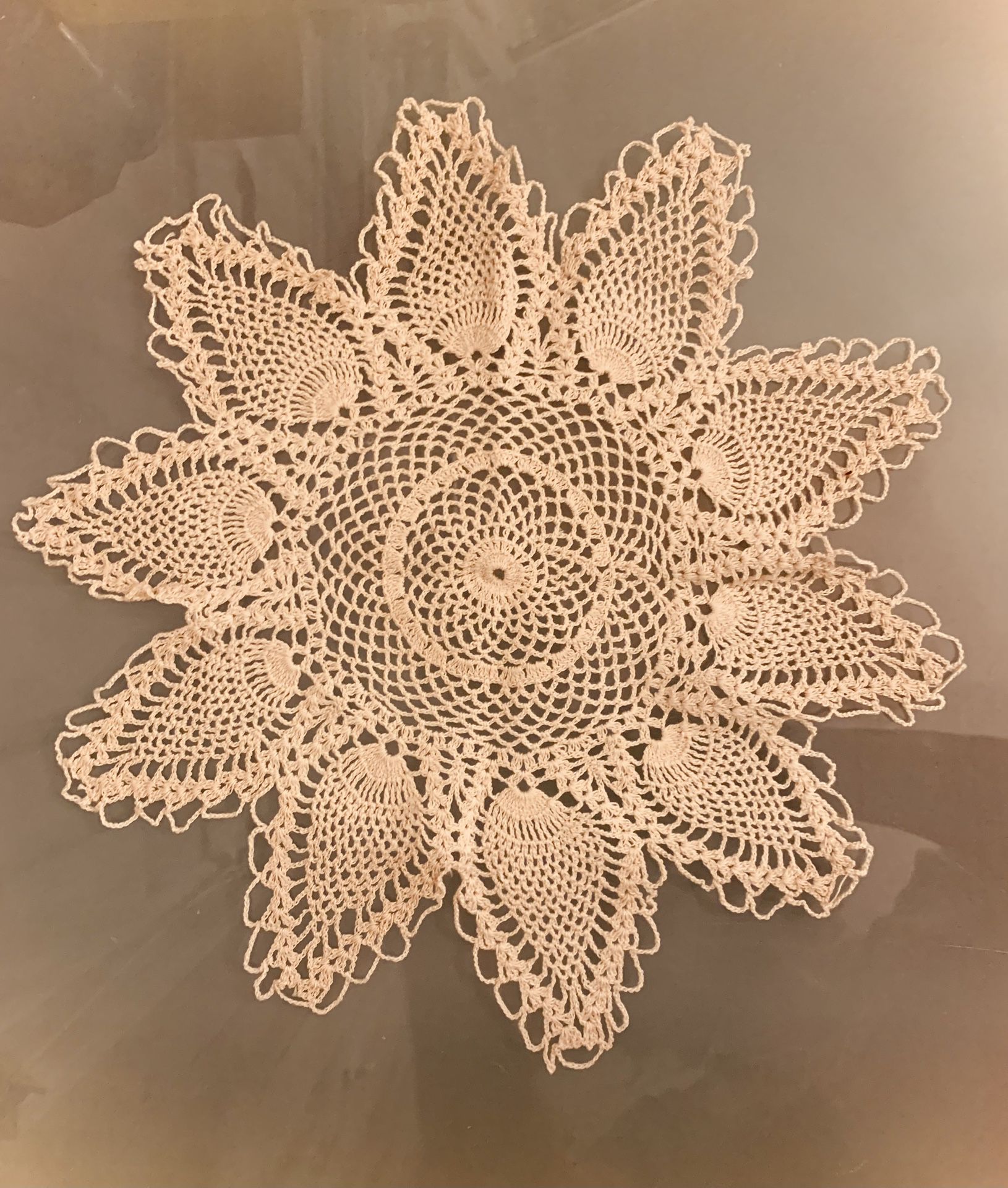 13 1/4” Hand Crocheted Cotton Ecru Pineapple Doily #040422F6
