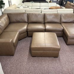 Furniture- 100% Real Top Grain Leather4 Pc  Sectional With A Chaise- Radley