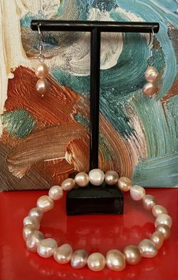 Multi Colored Freshwater Pearl bracelet and earrings set