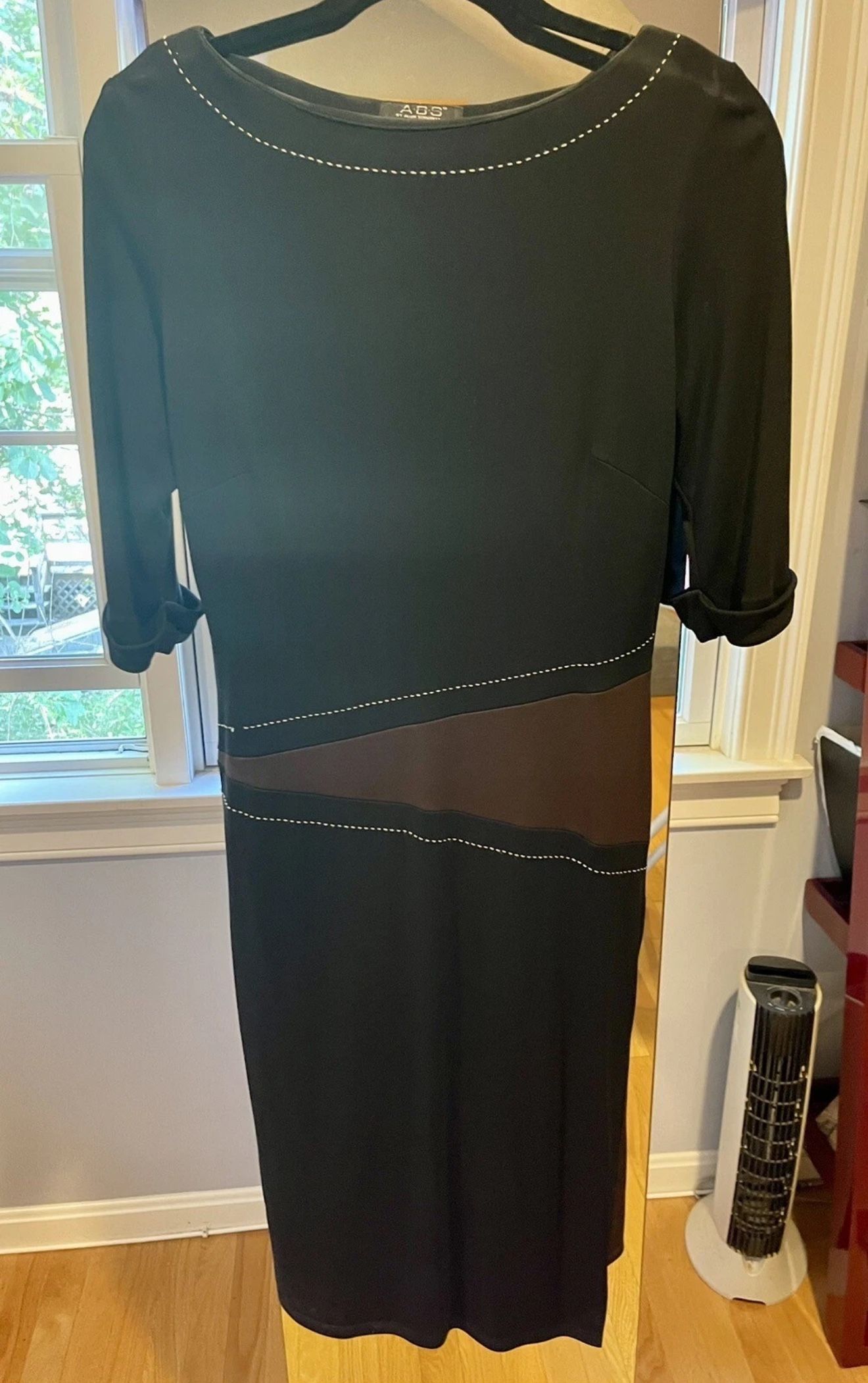 NWOT ABS By Allen Schwartz Colorblock Black Brown MIDI Dress, Size L
