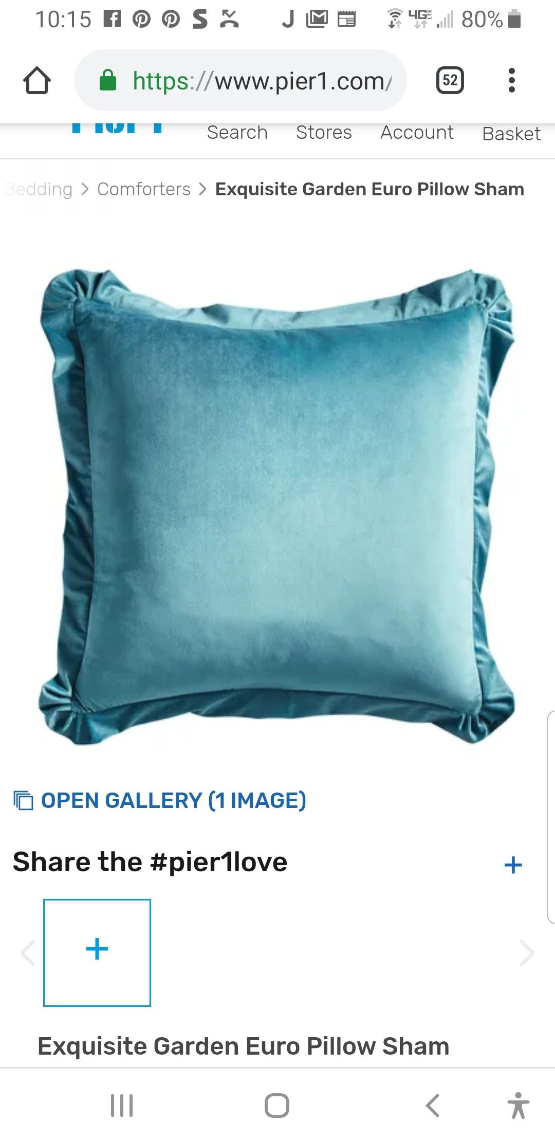 Pier blue velvet euro shams set of new