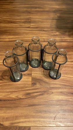 Five Glass Bottles Series Vase In Metal Hinged Articulated Rack Farmhouse Decor