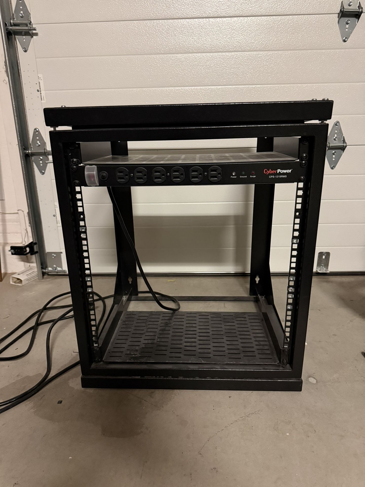 12U Extendable Server Rack - 2 Shelves And Cyberpower Cps 1215rms Surge Protector