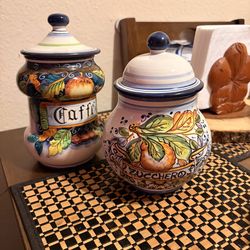 Vintage Tuscan Ceramic Coffee & Sugar Jar - Handmade in Italy