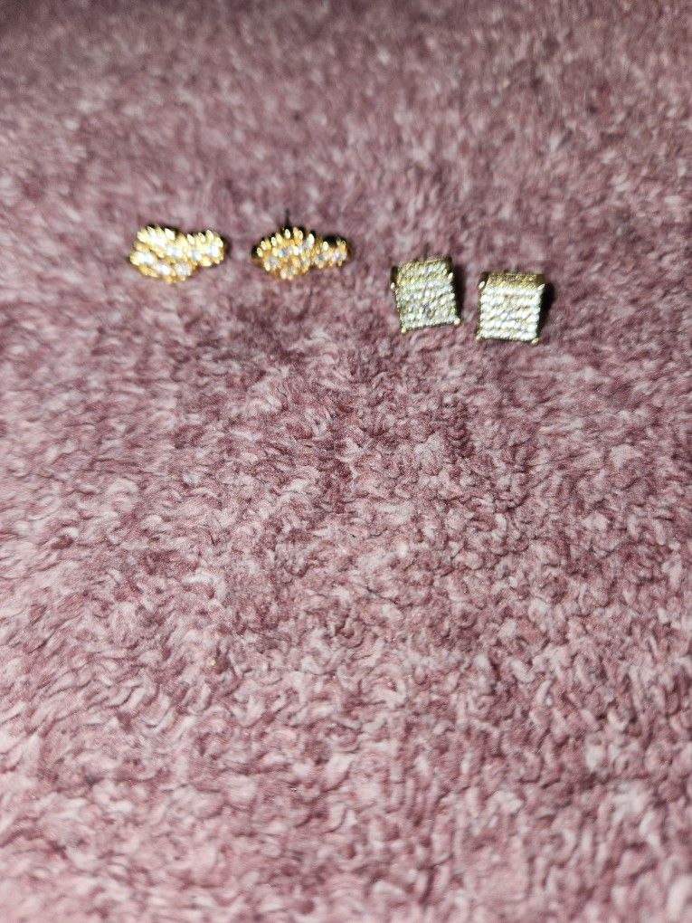 Gold Nugget Earrings And Diamond Block Earrings 