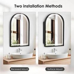New Medicine Cabinet LED Bathroom Mirror, 36”x24” Arched Recessed Medicine Cabinet, Free Gift