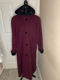 Vintage Halston Maroon wool -velvet trim- maxi coat. Size 14.