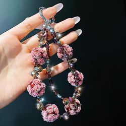 Pink Rose Bag Chain Phone Chain Bracelet Mobile Phone Chain