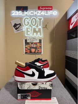 Brand new Air Jordan 1 low black toe size 13 with original box and proof of purchase.
