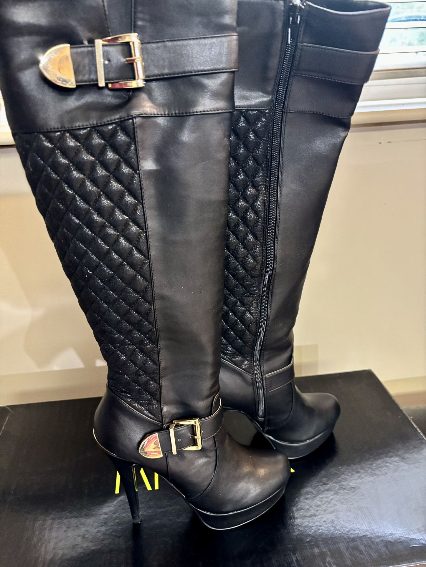 Gold And Black Women’s Stiletto Boots