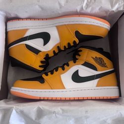 Air Jordan 1 Mid Yellow Black White Sneakers