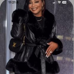Leather fur jacket