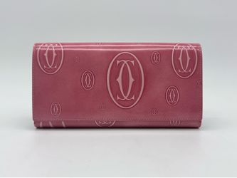 CARTIER HAPPY BIRTHDAY PATENT PINK LEATHER BIFOLD WALLET NEW 100% GENUINE ~$850