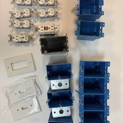 Commercial Electrical Supplies Lot – 4” Boxes, EMT Straps, Covers, Receptacles