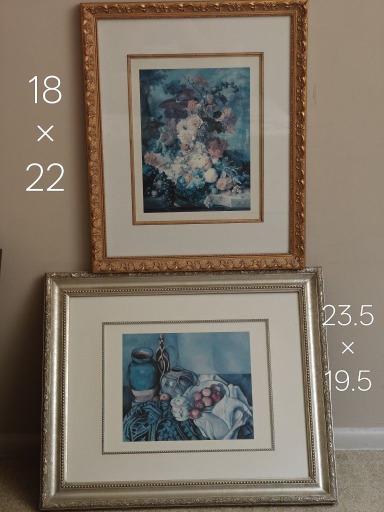 Moving sale!Set of two Art Prints with carved picture frame