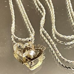 14KT Gold Double Heart On Sparkling Chain 