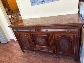 Antique Wood Sideboard with Marble Top